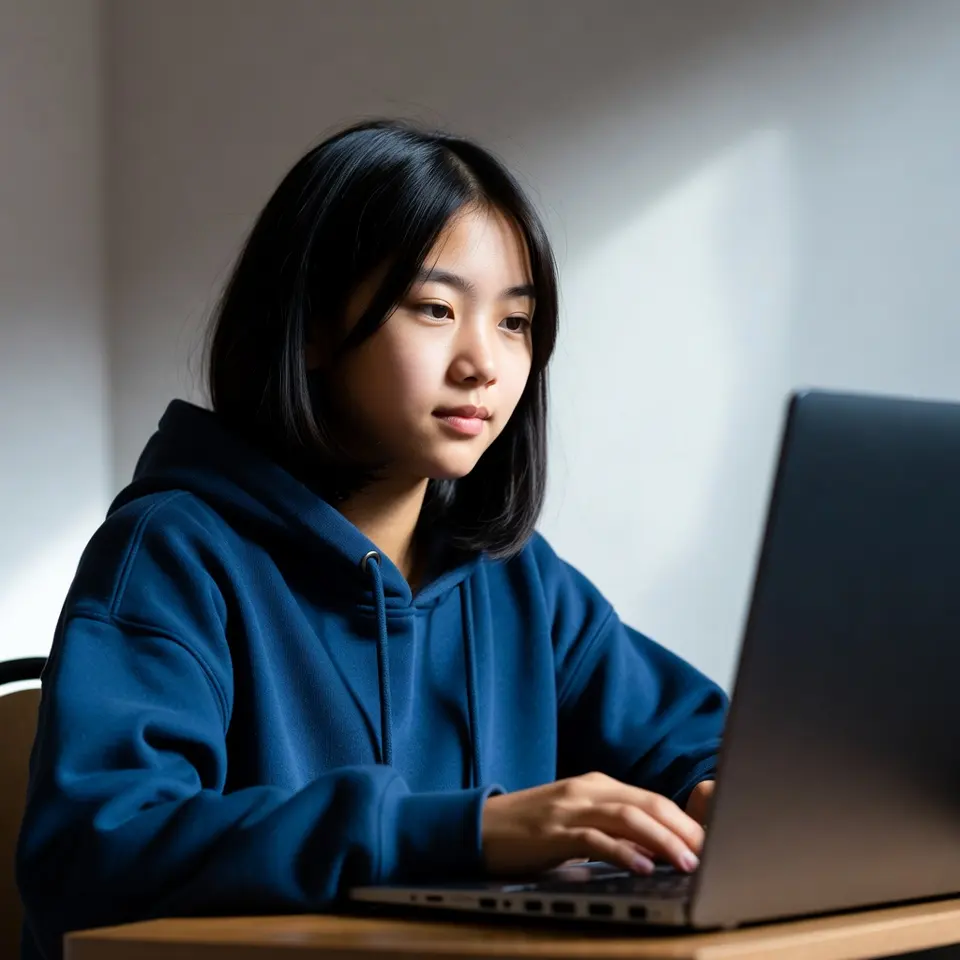 Illustrative image of a student working on a laptop