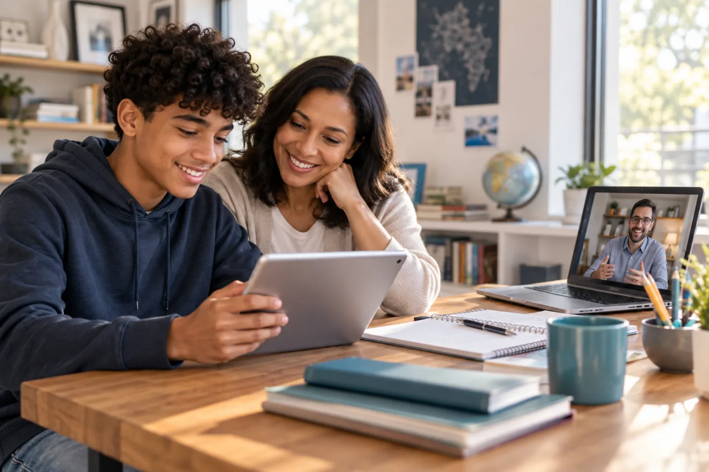Parent and student reviewing an academic plan with a tutor